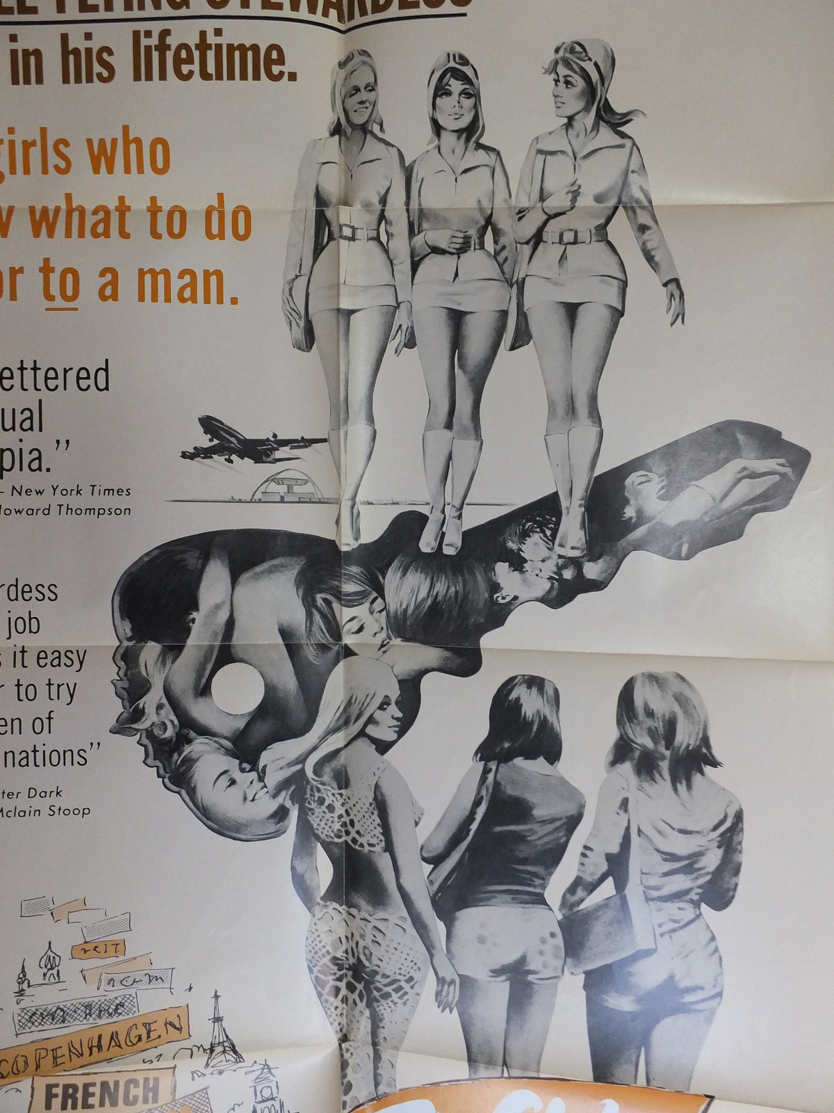 Original Vintage Movie Poster Swedish Fly Girls 1971 1970s wall art air hostess stewardess man cave US one sheet cinema film memorabilia