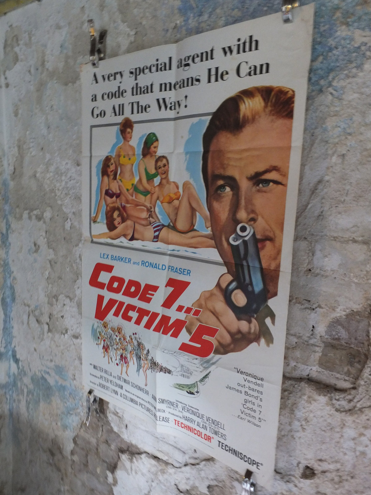 Original Vintage Movie Poster Code 7 Victim 5 1964 1960s wall art secret agent bikini gun 007 bond US one sheet cinema film memorabilia