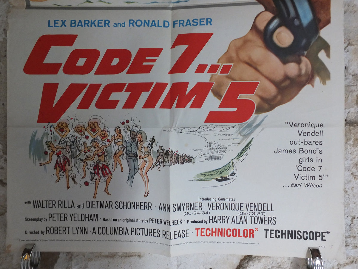 Original Vintage Movie Poster Code 7 Victim 5 1964 1960s wall art secret agent bikini gun 007 bond US one sheet cinema film memorabilia