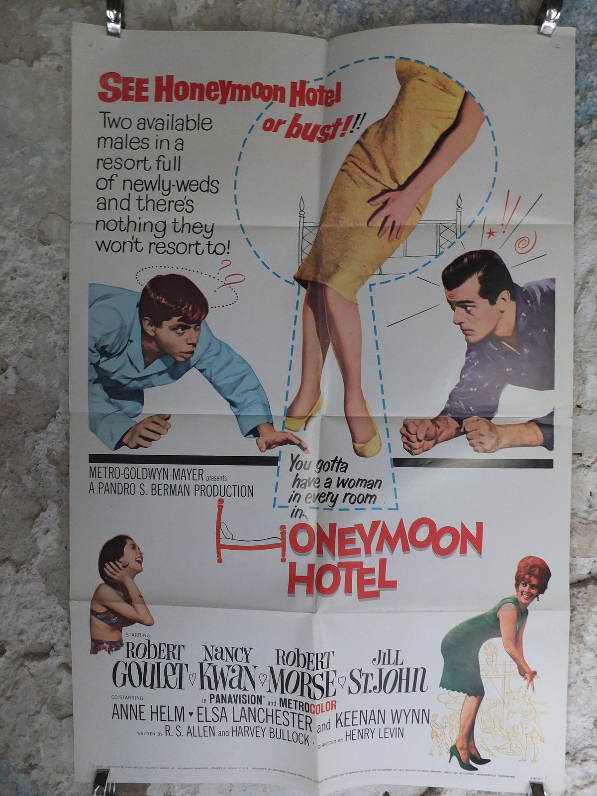 Original Vintage Movie Poster Honeymoon Hotel 1964 1960s wall art women affair lust lewd stag wedding US one sheet cinema film memorabilia