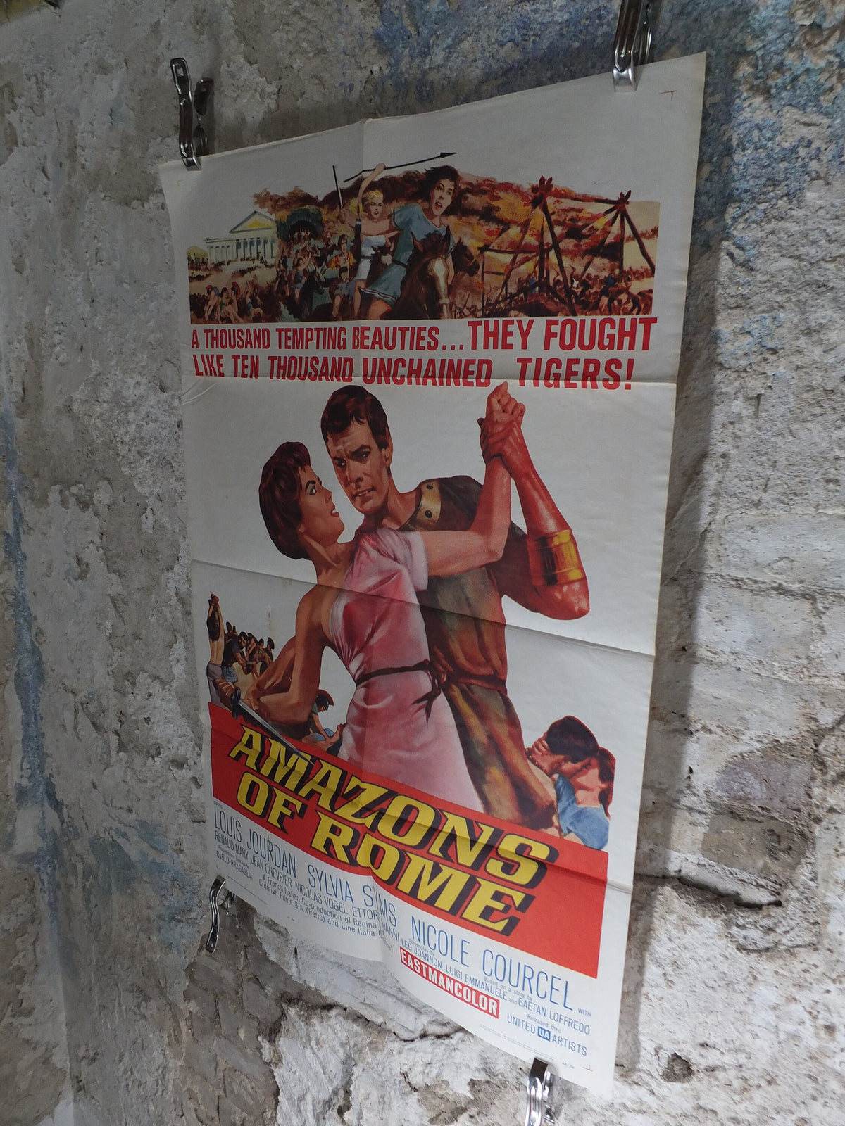 Original Vintage Movie Poster Amazons of Rome 1961 1960s wall art fight beauties love female warriors US one sheet cinema film memorabilia