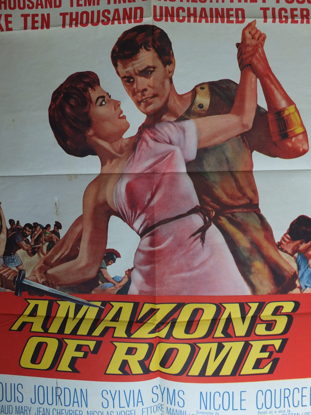 Original Vintage Movie Poster Amazons of Rome 1961 1960s wall art fight beauties love female warriors US one sheet cinema film memorabilia