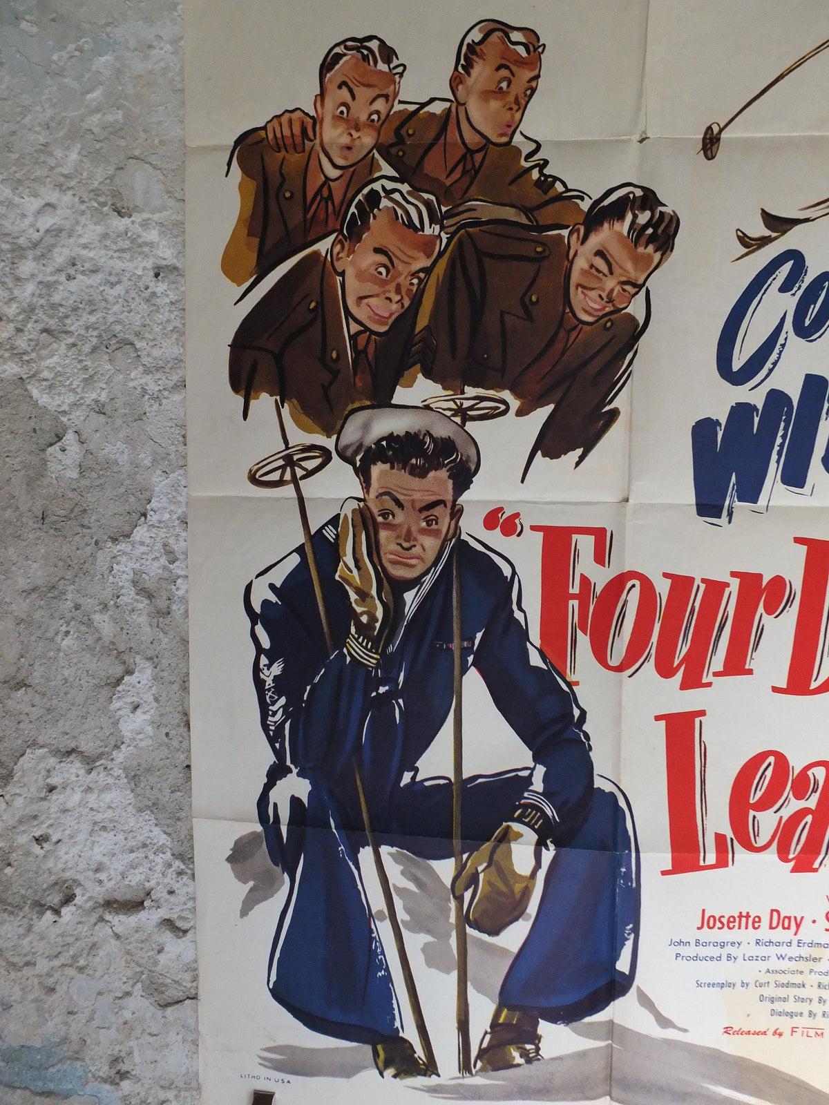 Original Vintage Movie Poster Four 4 Days Leave 1950 1950s wall art Cornel Wilde skiing ski alps sailor US one sheet cinema film memorabilia