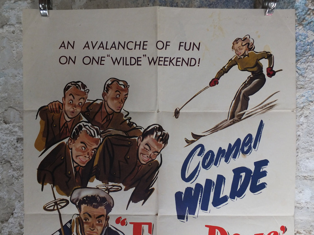 Original Vintage Movie Poster Four 4 Days Leave 1950 1950s wall art Cornel Wilde skiing ski alps sailor US one sheet cinema film memorabilia
