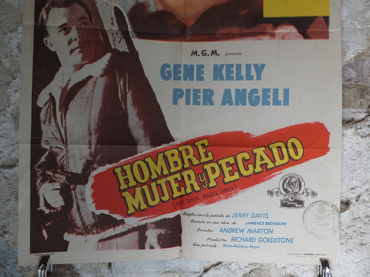 Original Vintage Movie Poster The Devil Makes Three 1952 1950s wall art Argentina Gene Kelly Spanish US one sheet cinema film memorabilia