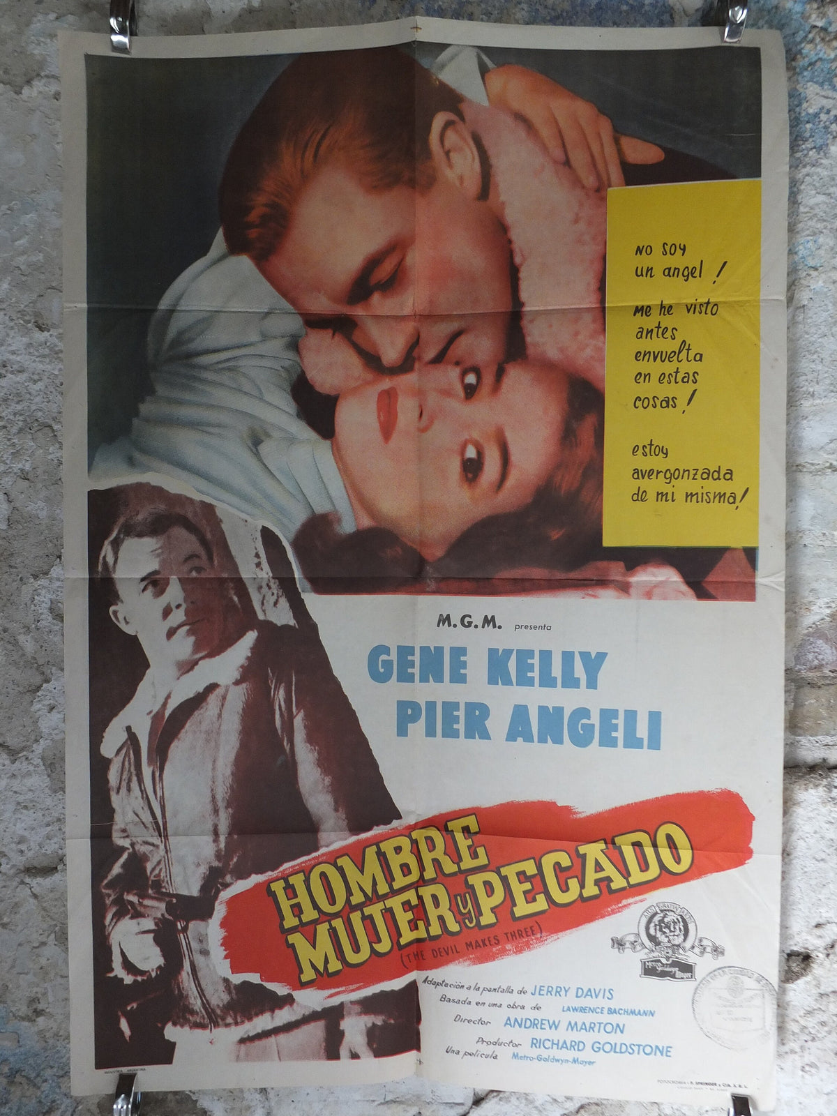 Original Vintage Movie Poster The Devil Makes Three 1952 1950s wall art Argentina Gene Kelly Spanish US one sheet cinema film memorabilia