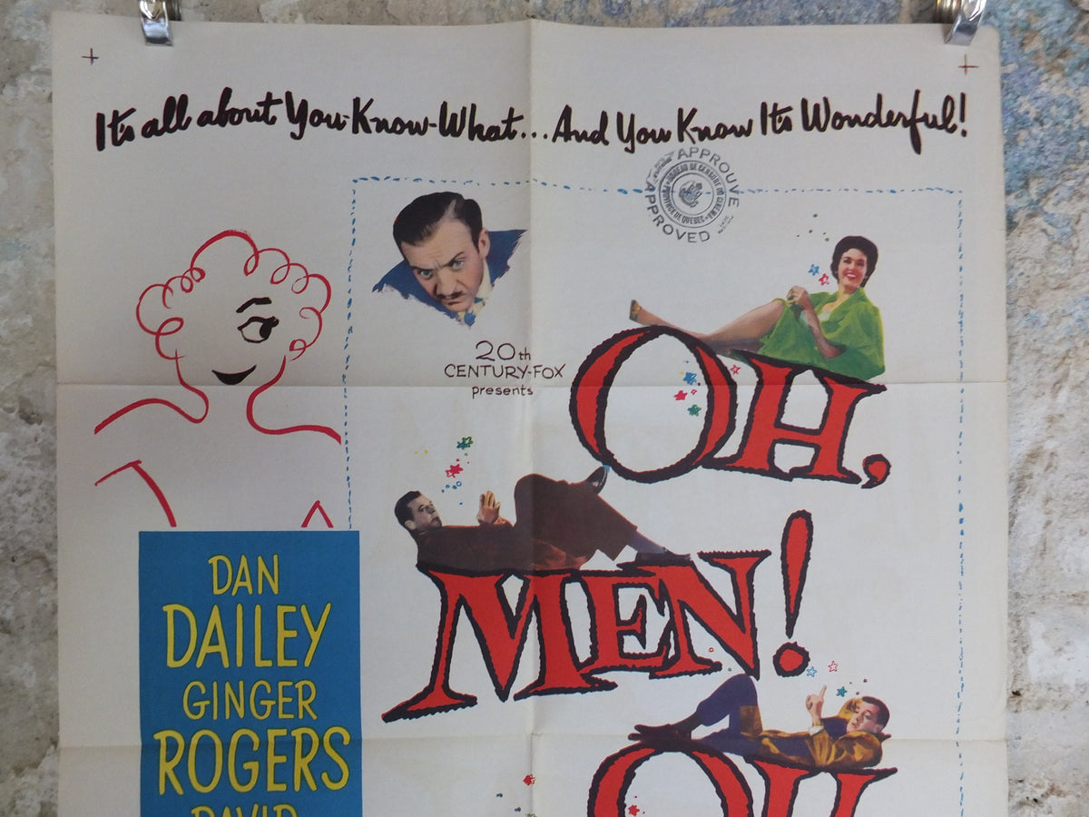 Original Vintage Movie Poster Oh Men Oh Women 1957 1950s wall art Ginger Rogers David Niven love comedy US one sheet cinema film memorabilia