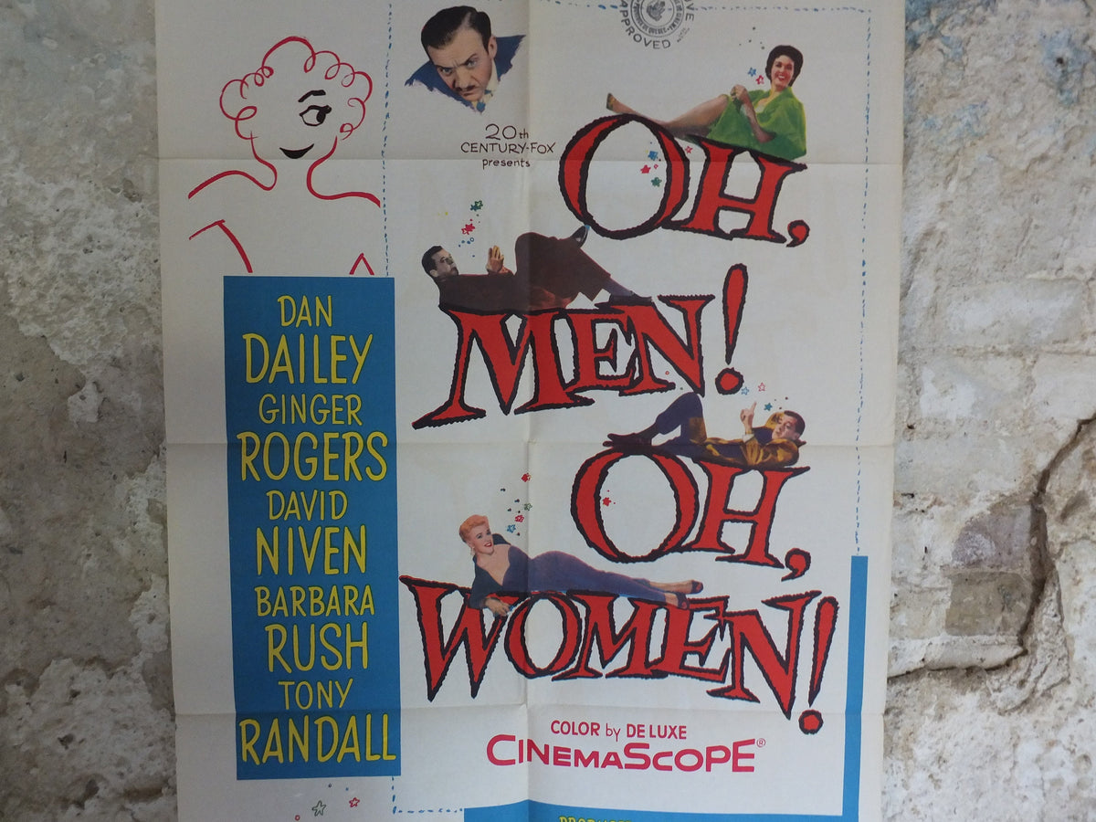 Original Vintage Movie Poster Oh Men Oh Women 1957 1950s wall art Ginger Rogers David Niven love comedy US one sheet cinema film memorabilia