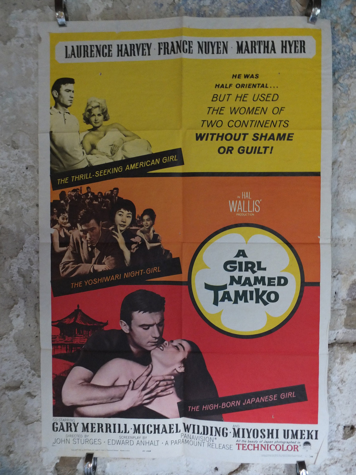 Original Vintage Movie Poster A Girl Named Tamiko 1962 1960s wall art america japan red orange yellow US one sheet cinema film memorabilia