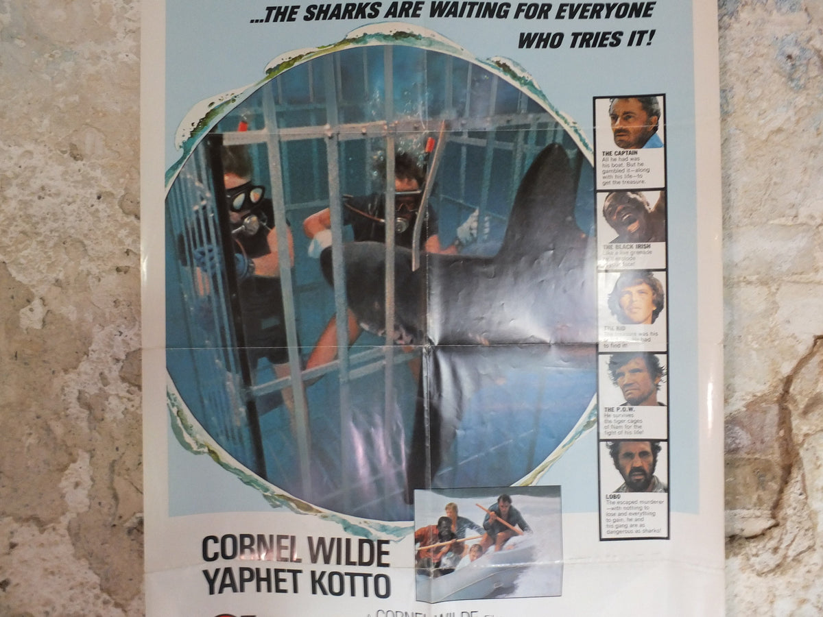 Original Vintage Movie Poster Sharks Treasure 1975 1970s wall art Cornel Wilde divers cage jaws swim US one sheet cinema film memorabilia