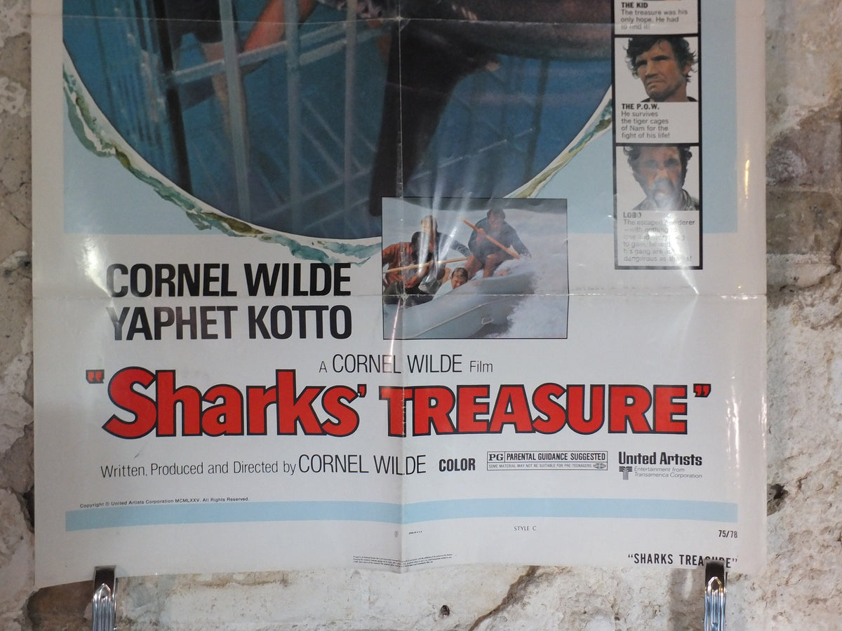 Original Vintage Movie Poster Sharks Treasure 1975 1970s wall art Cornel Wilde divers cage jaws swim US one sheet cinema film memorabilia