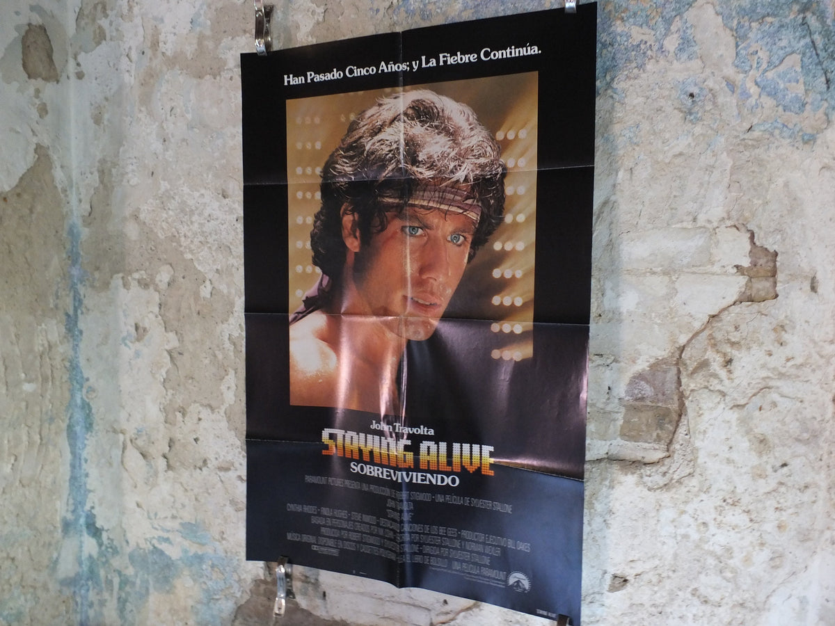 Original Vintage Movie Poster Staying Alive 1980s wall art John Travolta Spanish Saturday Night Fever US one sheet cinema film memorabilia