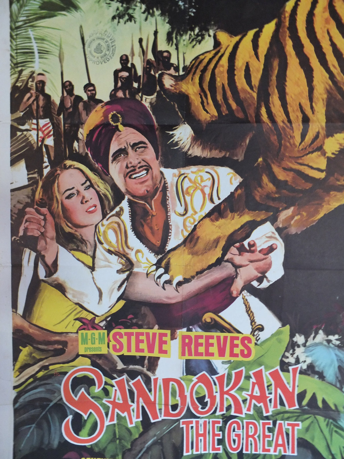 Original Vintage Movie Poster Sandokan the Great 1965 1960s wall art Malaysia India Tiger turban dagger US one sheet cinema film memorabilia