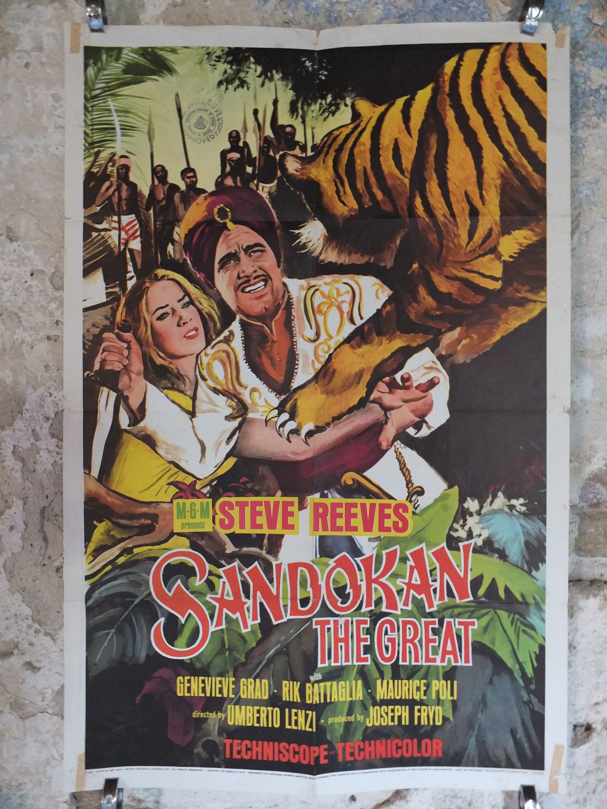 Original Vintage Movie Poster Sandokan the Great 1965 1960s wall art Malaysia India Tiger turban dagger US one sheet cinema film memorabilia