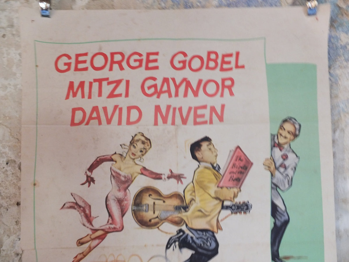 Original Vintage Movie Poster The Birds and the Bees 1956 1950s wall art love guitar music David Niven US one sheet cinema film memorabilia