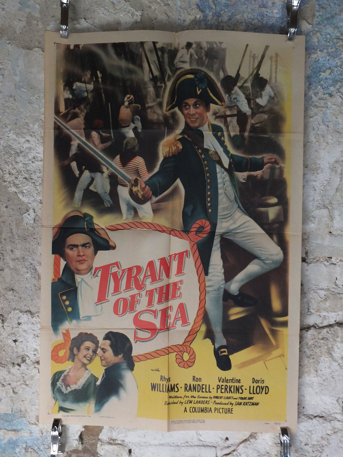 Original Vintage Movie Poster Tyrant of the Sea 1950 1950s british navy Napoleon war sword wall art US one sheet cinema film memorabilia