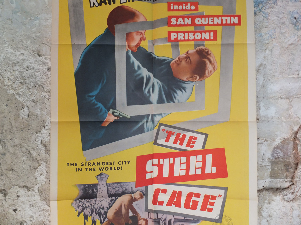 Original Vintage Movie Poster The Steel Cage 1954 1950s San Quentin Prison spiral gun prisoner wall art US one sheet cinema film memorabilia