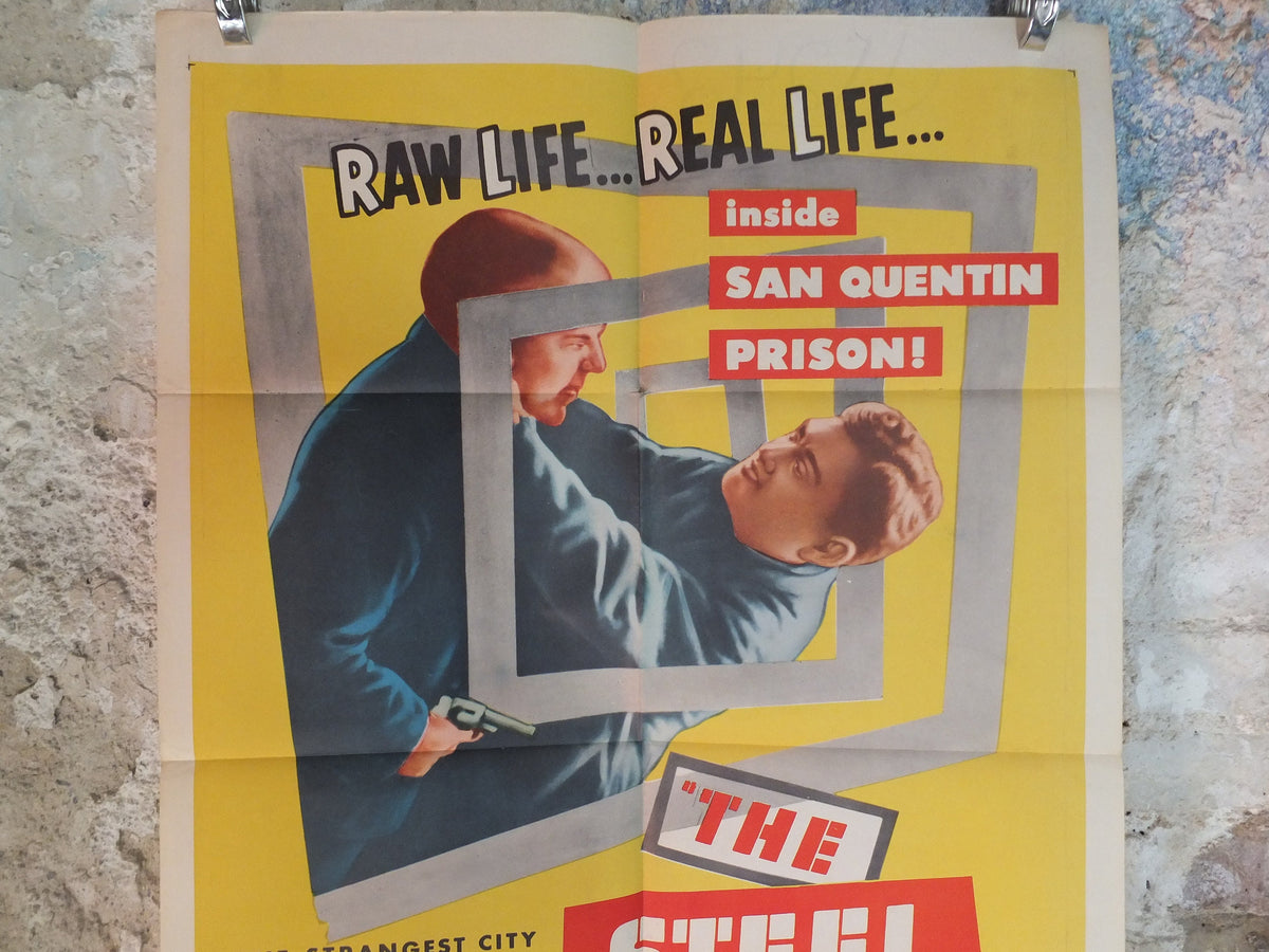 Original Vintage Movie Poster The Steel Cage 1954 1950s San Quentin Prison spiral gun prisoner wall art US one sheet cinema film memorabilia