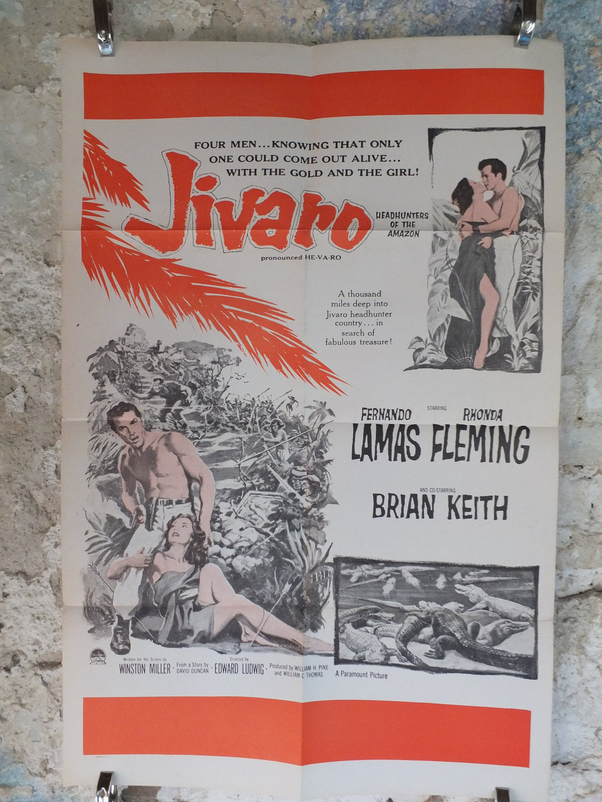 Original Vintage Movie Poster Jivaro 1954 1950s battle action love romance amazon tribe wall art US one sheet cinema film memorabilia