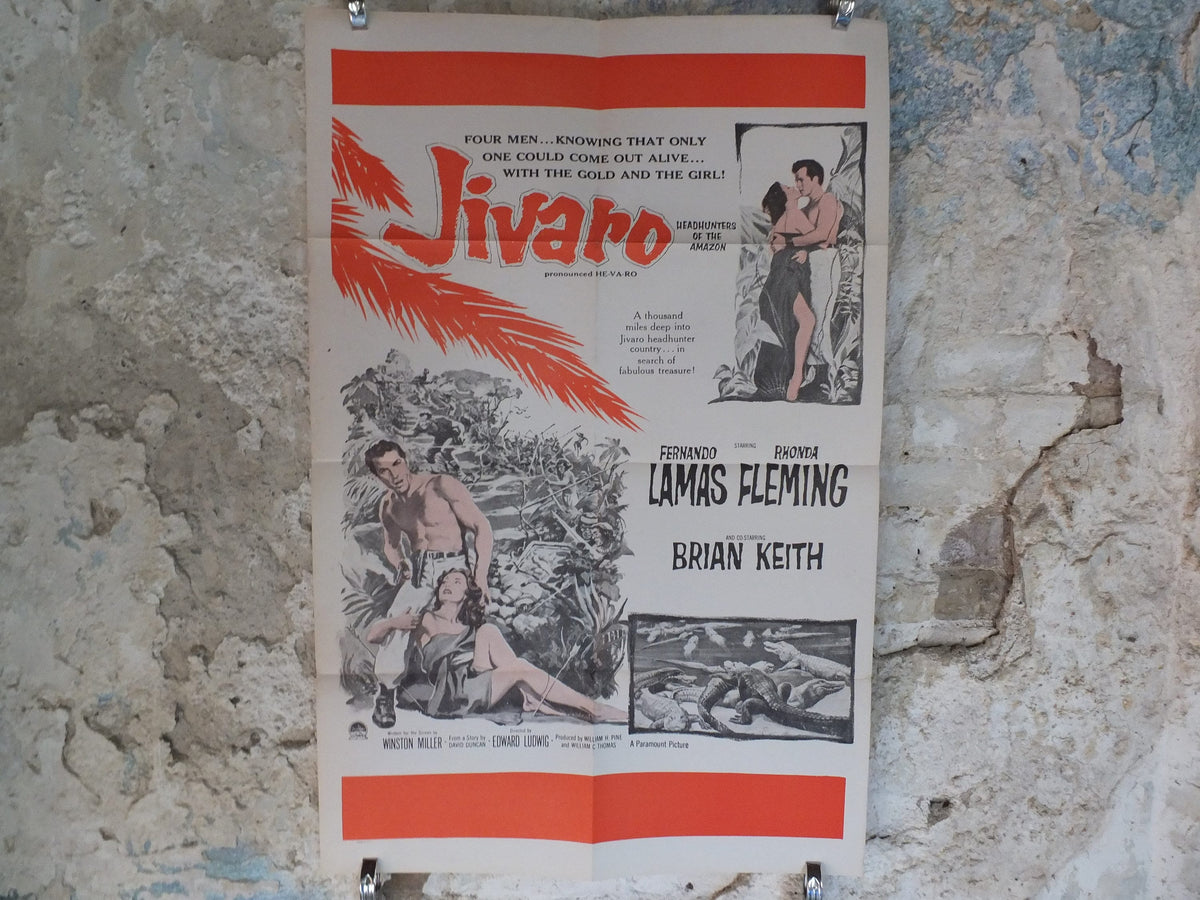 Original Vintage Movie Poster Jivaro 1954 1950s battle action love romance amazon tribe wall art US one sheet cinema film memorabilia