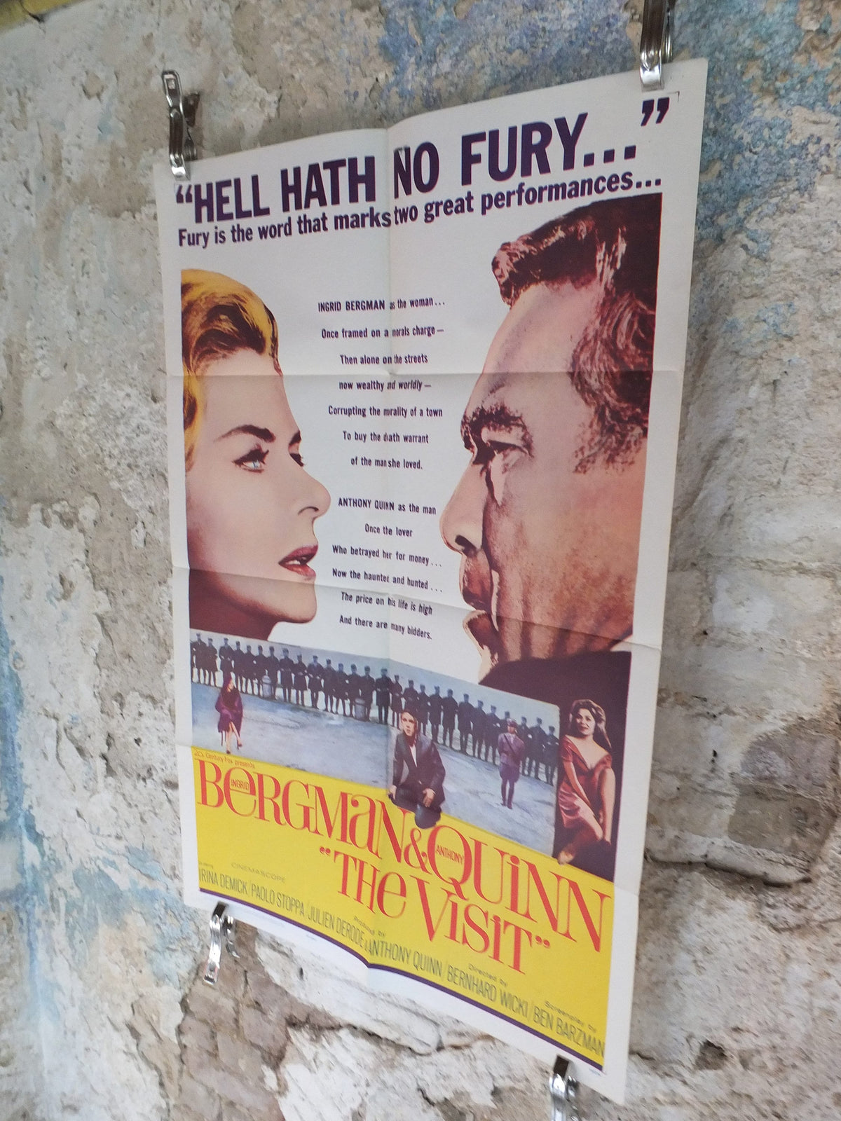 Original Vintage Movie Poster The Visit 1964 1960s wall art Hell hath Fury Ingrid Bergman Anthony Quinn US one sheet cinema film memorabilia