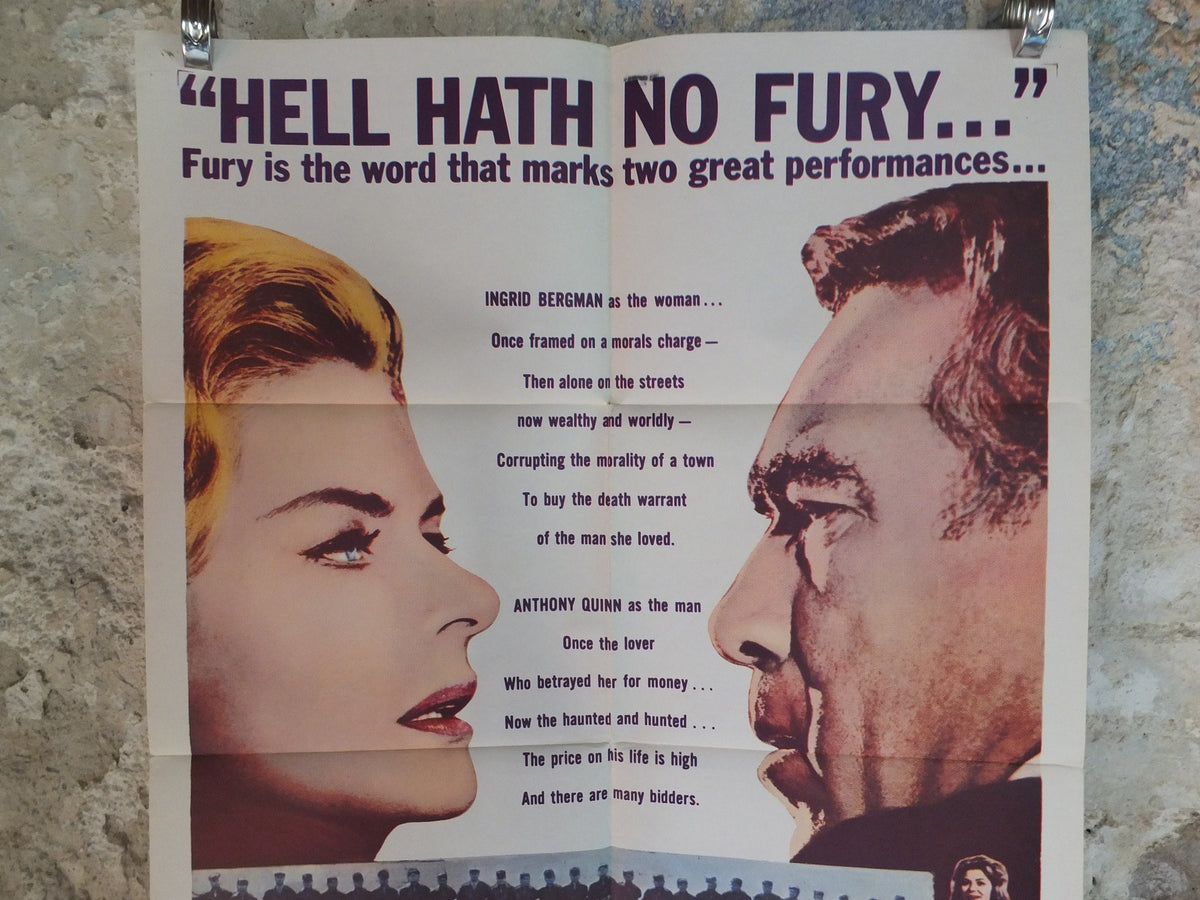 Original Vintage Movie Poster The Visit 1964 1960s wall art Hell hath Fury Ingrid Bergman Anthony Quinn US one sheet cinema film memorabilia