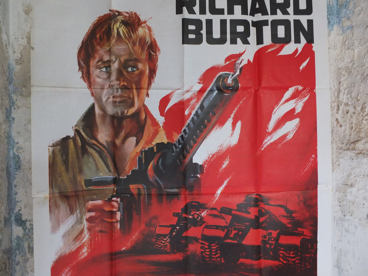 Original Vintage Italian Large Movie Poster Raid on Rommel 1971 Attaco a Rommel Richard Burton monty war libya desert rats wall art 1970s