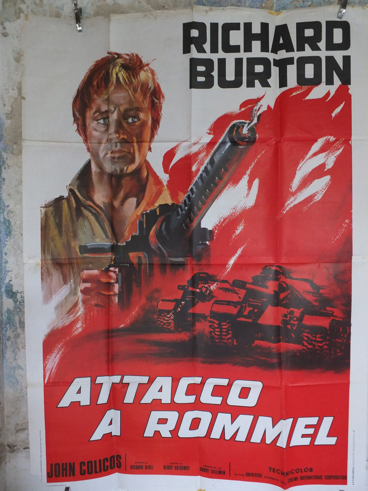Original Vintage Italian Large Movie Poster Raid on Rommel 1971 Attaco a Rommel Richard Burton monty war libya desert rats wall art 1970s