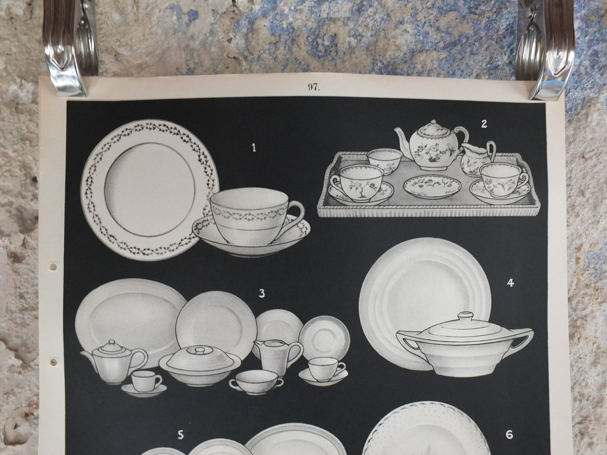 Original Vintage British Macmillan Black and White Educational Poster - China and Earthenware - Kitchen Dining print wall art 1938 1930s