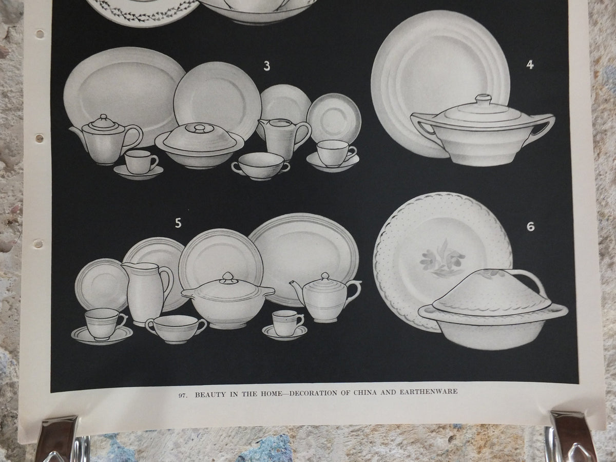 Original Vintage British Macmillan Black and White Educational Poster - China and Earthenware - Kitchen Dining print wall art 1938 1930s
