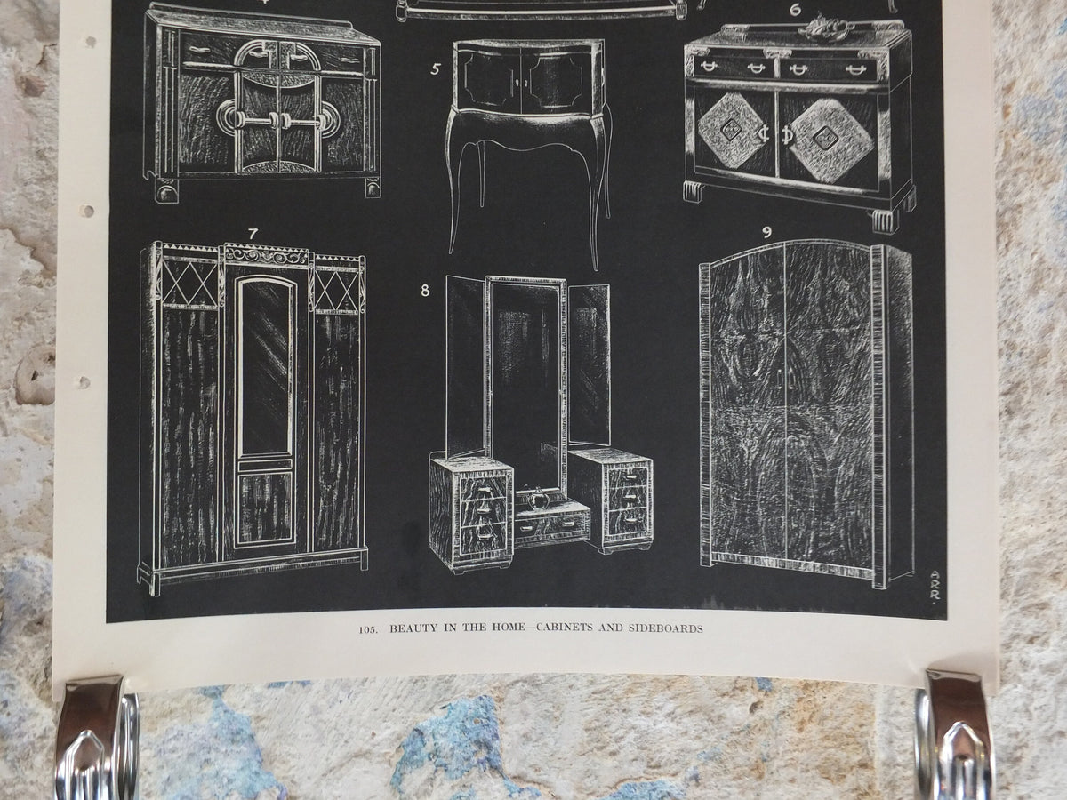 Original Vintage British Macmillan Black and White Educational Poster - Cabinets and Sideboards - Kitchen Dining print wall art 1938 1930s