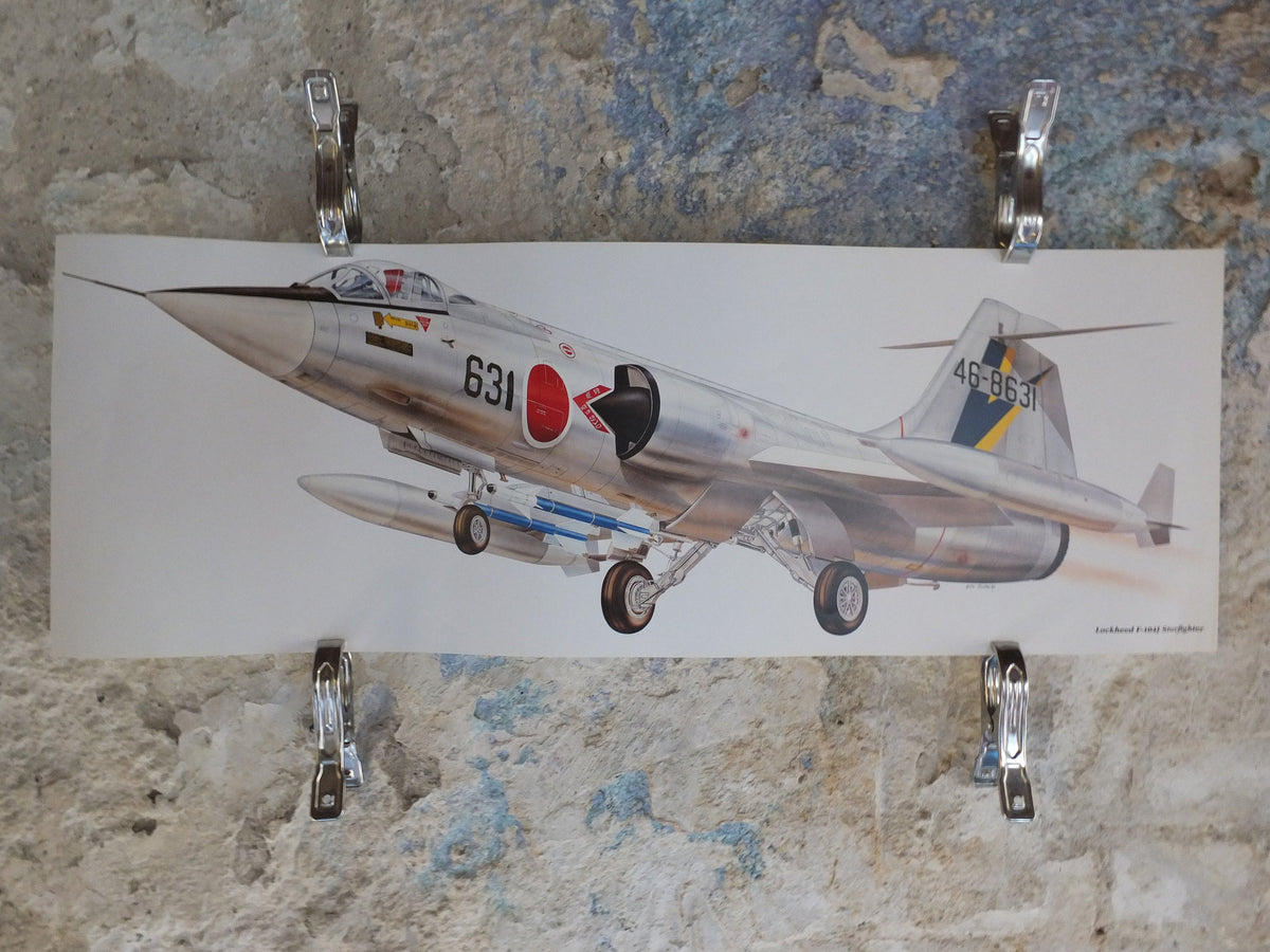 Original Vintage Poster Lockheed F-104j Starfighter by Mike Badrocke military air force airplane aeroplane wall art 1980s