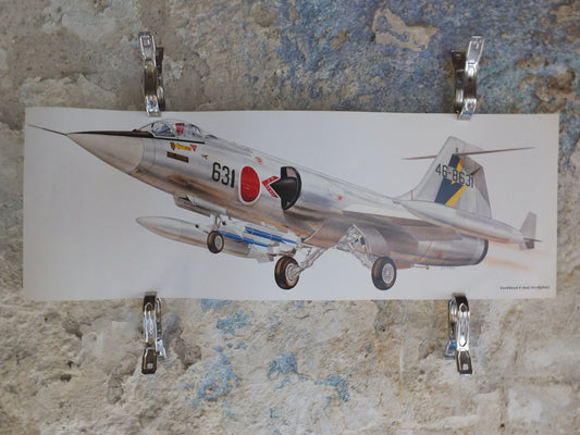 Original Vintage Poster Lockheed F-104j Starfighter by Mike Badrocke military air force airplane aeroplane wall art 1980s