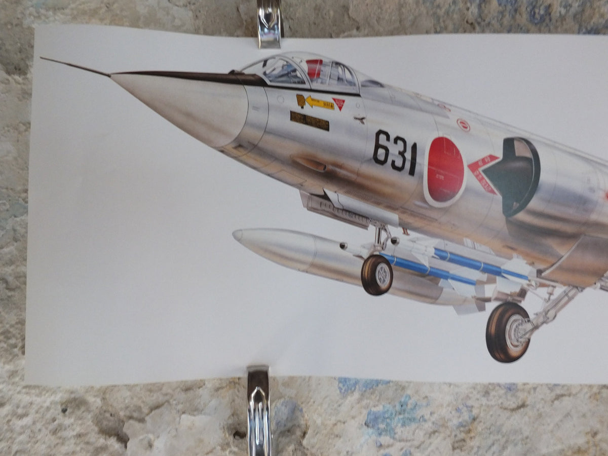 Original Vintage Poster Lockheed F-104j Starfighter by Mike Badrocke military air force airplane aeroplane wall art 1980s