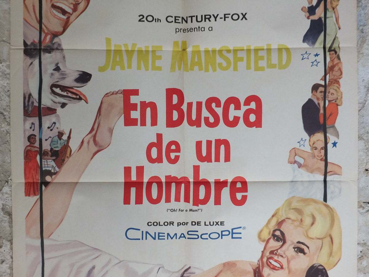 Original Vintage Movie Poster Oh for a Man Jayne Mansfield Rock Hunter Spanish 1957 1950s wall art US one sheet cinema film memorabilia