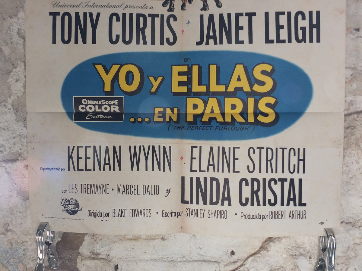 Original Vintage Movie Poster The Perfect Furlong Spanish Tony Curtis Janet Leigh 1958 1950s wall art US one sheet cinema film memorabilia