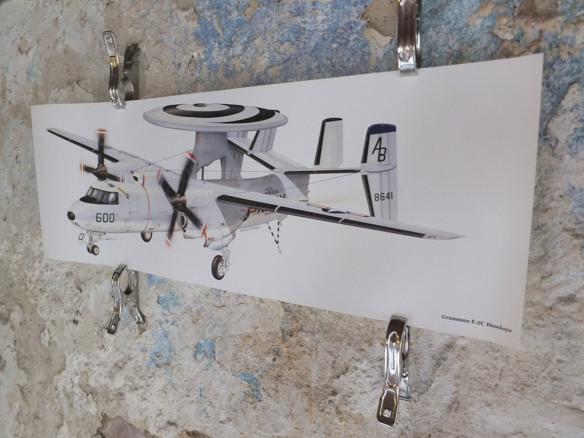 Original Vintage Poster Grumman E-2C Hawkeye – Michael A Badrocke military air force airplane aeroplane wall art 1980s