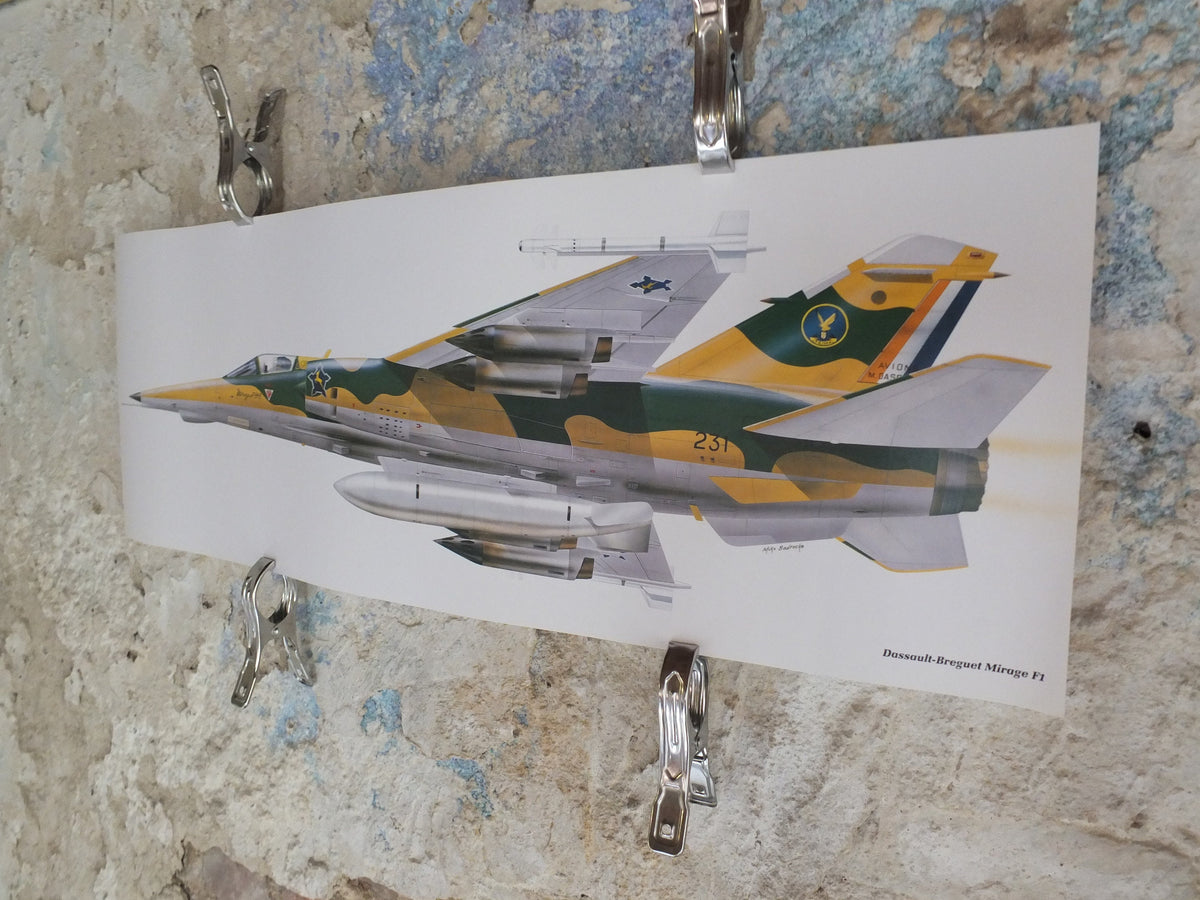 Original Vintage Poster Dassault-Breguet Mirage F1 by Mike Badrocke military air force airplane aeroplane wall art 1980s