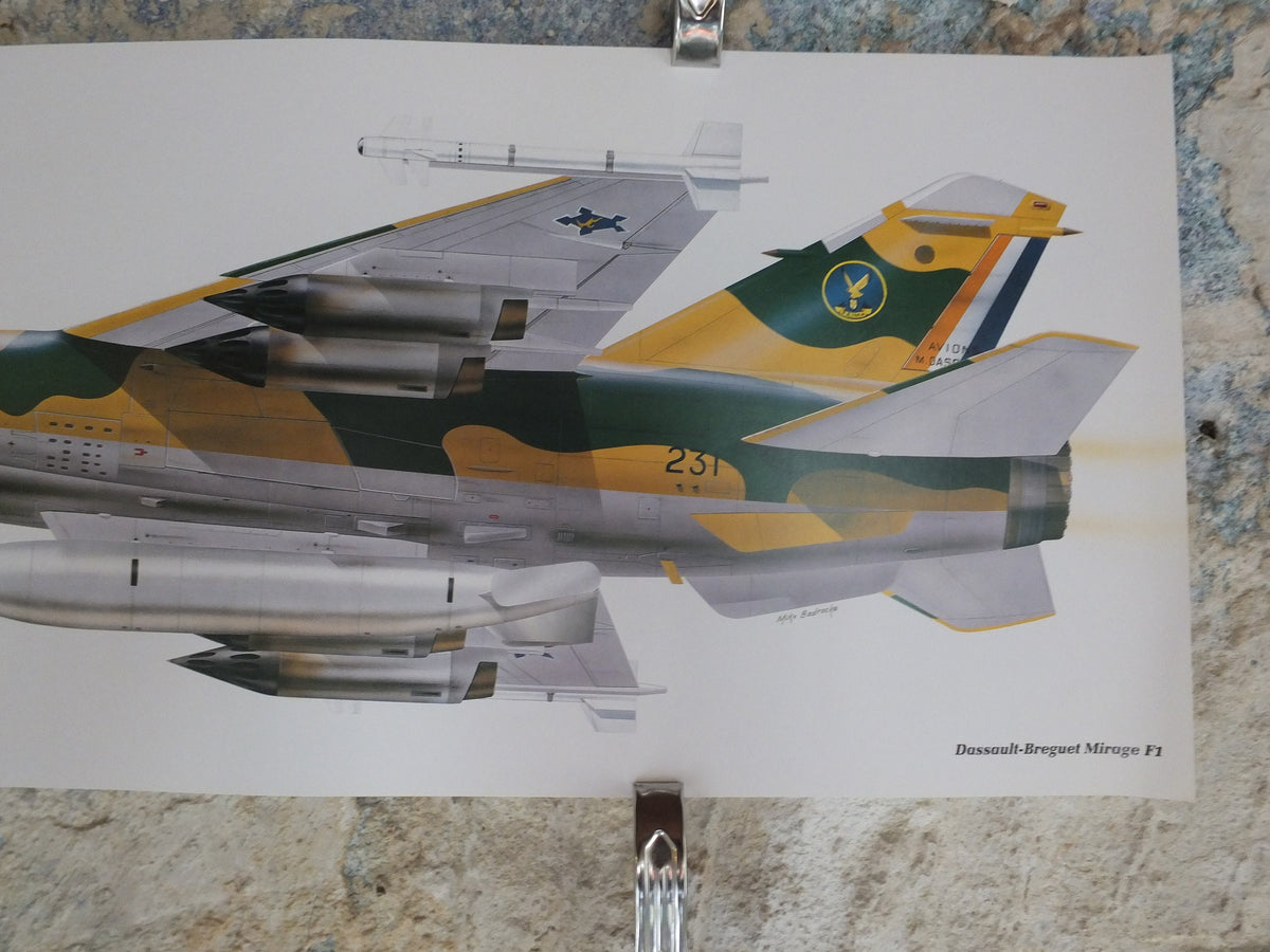 Original Vintage Poster Dassault-Breguet Mirage F1 by Mike Badrocke military air force airplane aeroplane wall art 1980s