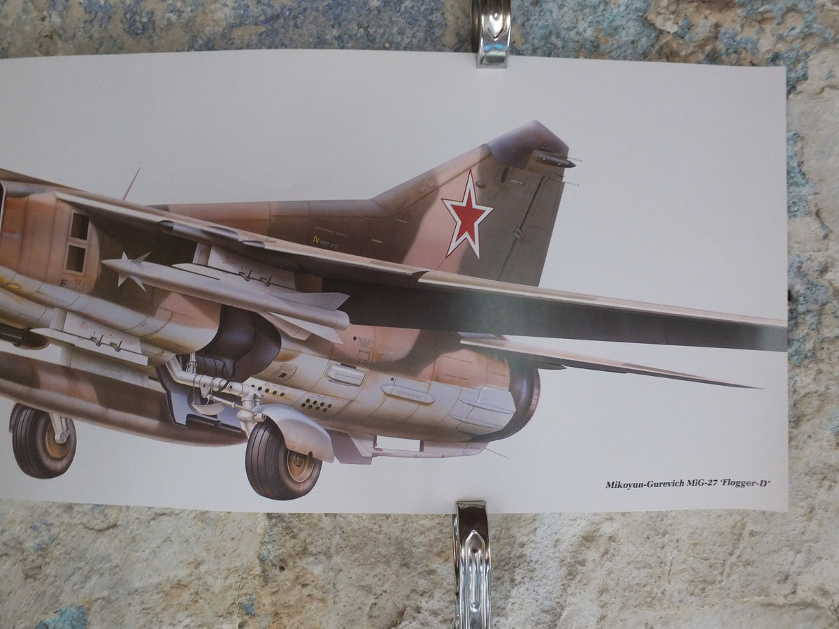 Original Vintage Poster Mikoyan-Gurevich MiG-27 ‘Flogger-D” military air force airplane aeroplane wall art 1980s
