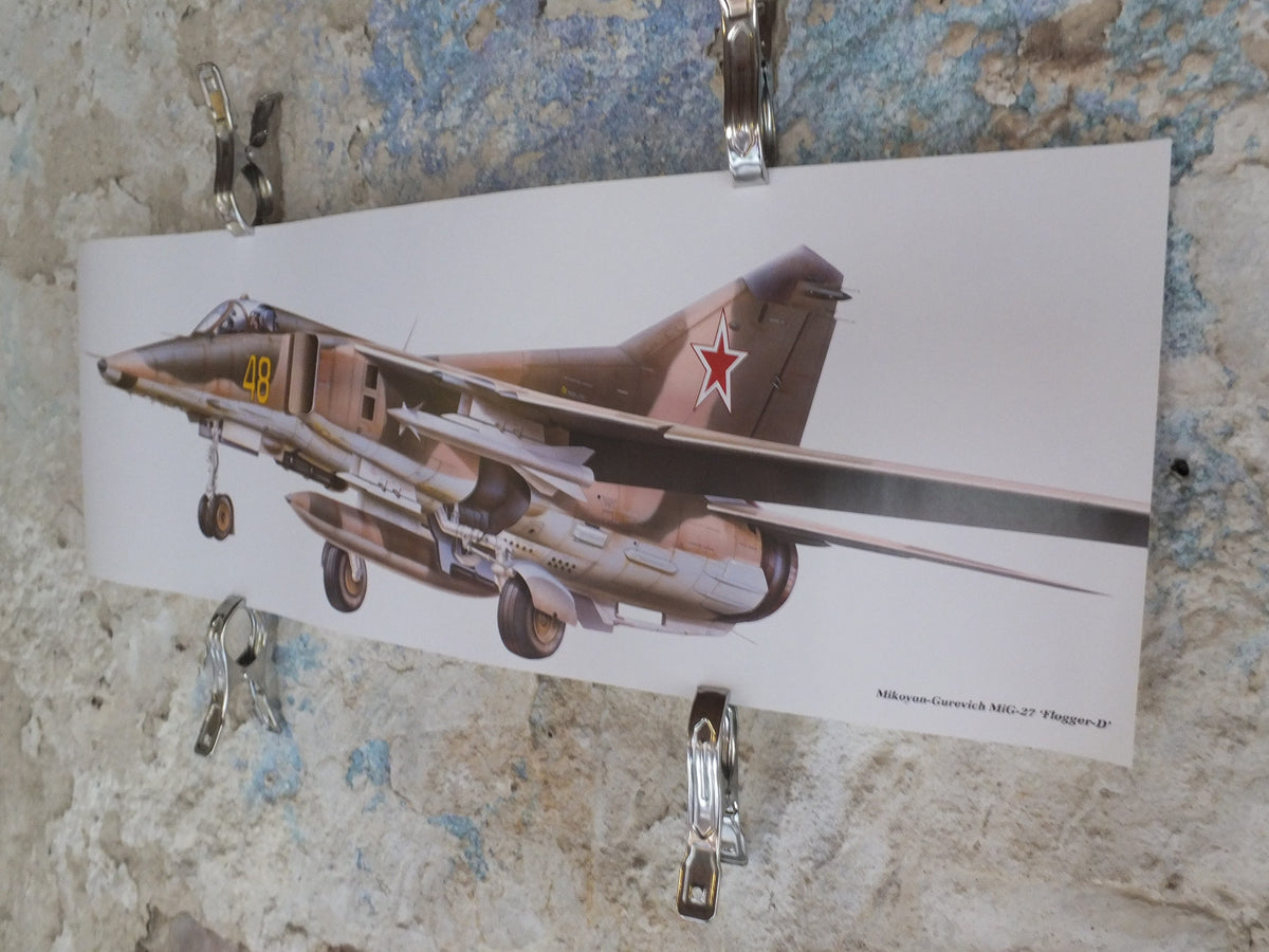 Original Vintage Poster Mikoyan-Gurevich MiG-27 ‘Flogger-D” military air force airplane aeroplane wall art 1980s