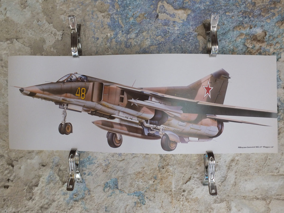 Original Vintage Poster Mikoyan-Gurevich MiG-27 ‘Flogger-D” military air force airplane aeroplane wall art 1980s