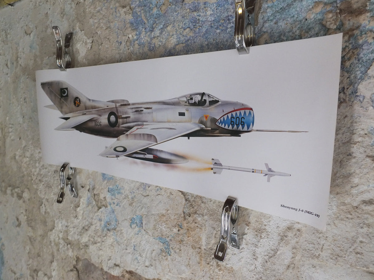 Original Vintage Poster Shenyang J-6 (MiG-19) military air force airplane aeroplane wall art 1980s