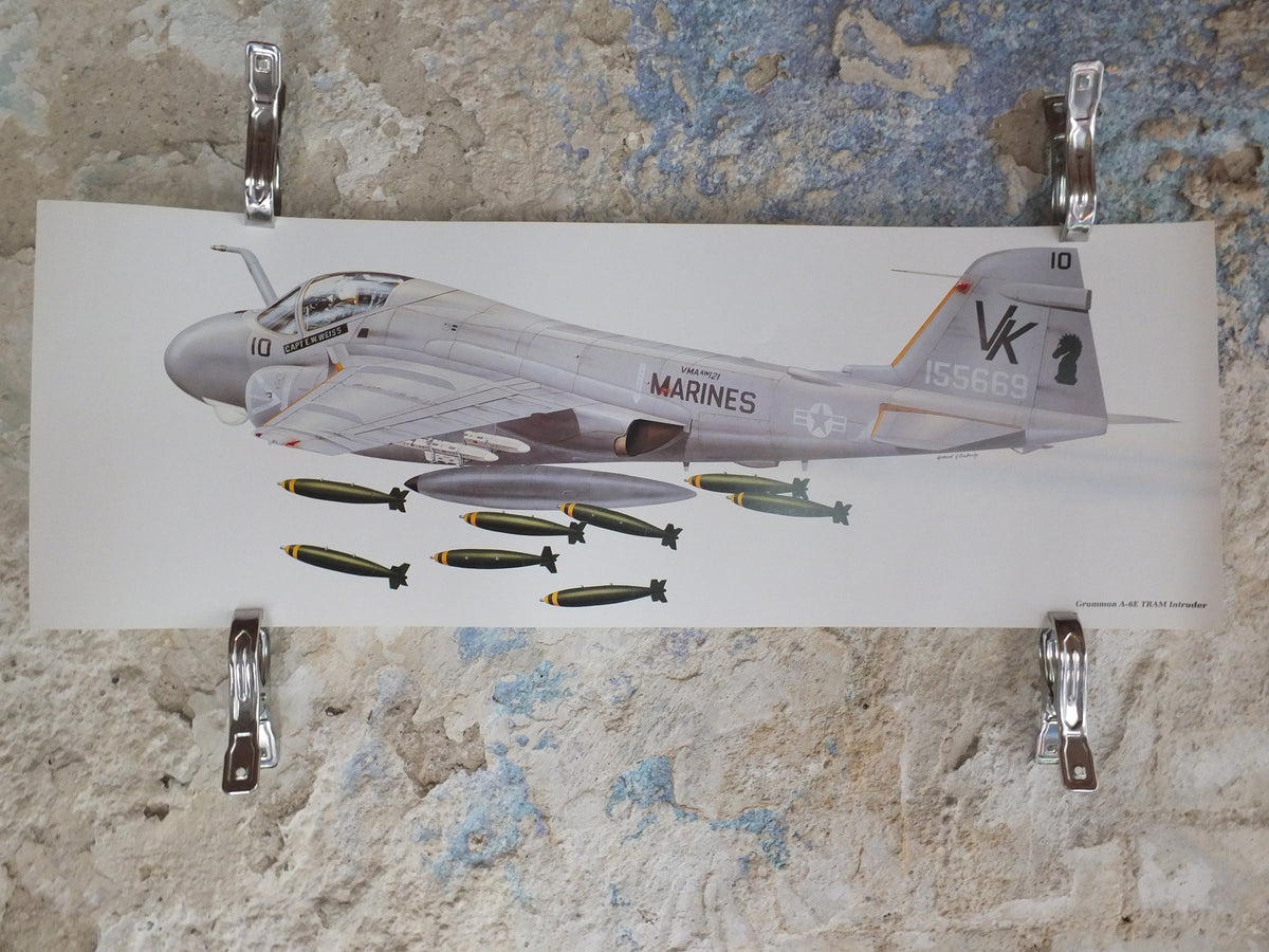 Original Vintage Poster Grumman A-6E TRAM Intruder by Michael A Badrocke military air force airplane aeroplane wall art 1980s