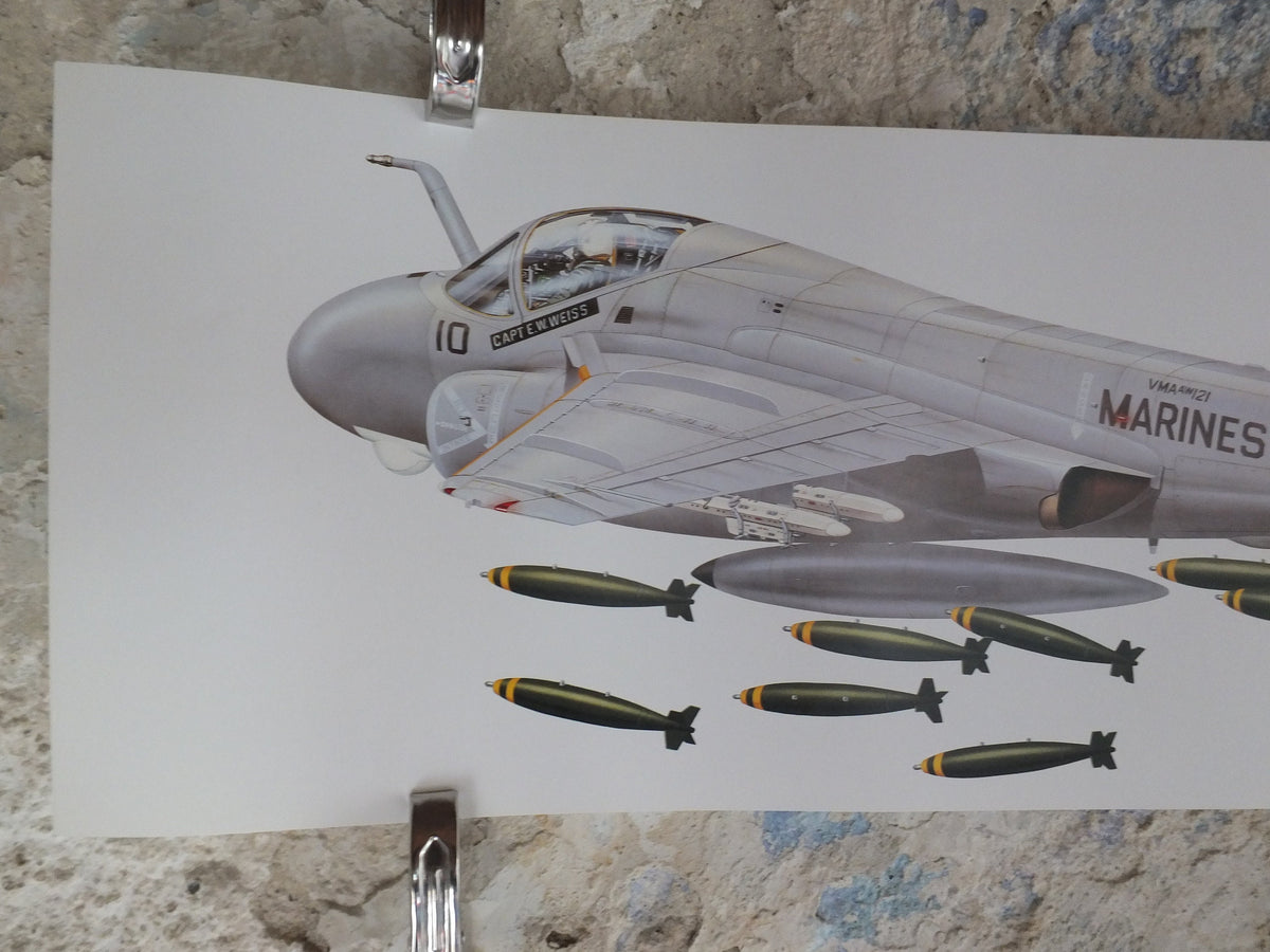 Original Vintage Poster Grumman A-6E TRAM Intruder by Michael A Badrocke military air force airplane aeroplane wall art 1980s