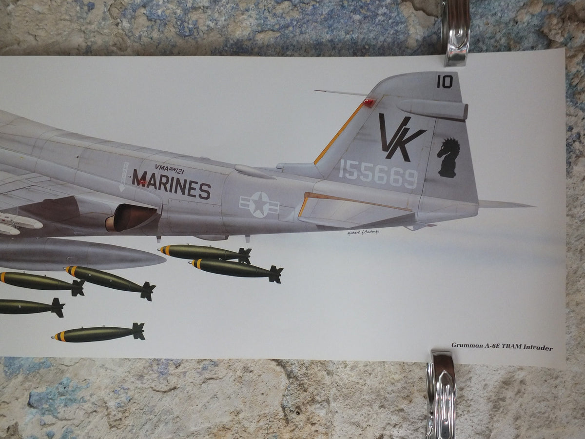 Original Vintage Poster Grumman A-6E TRAM Intruder by Michael A Badrocke military air force airplane aeroplane wall art 1980s