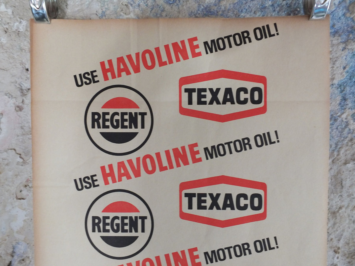 Original Vintage Poster Havoline Motor Oil Texaco Regent advertising motoring cars travel petrol gasoline gas print wall art retro 1950s