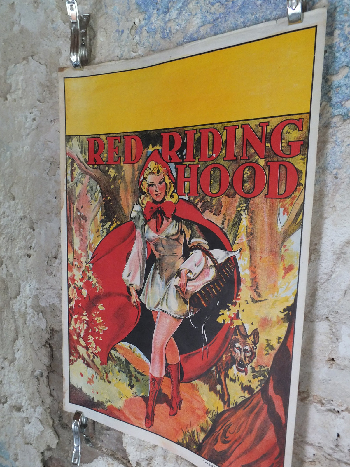 Original Vintage British Little Red Riding Hood Pantomime poster theatre taylors wombwell art deco nouveau print lithograph wall art 1930s