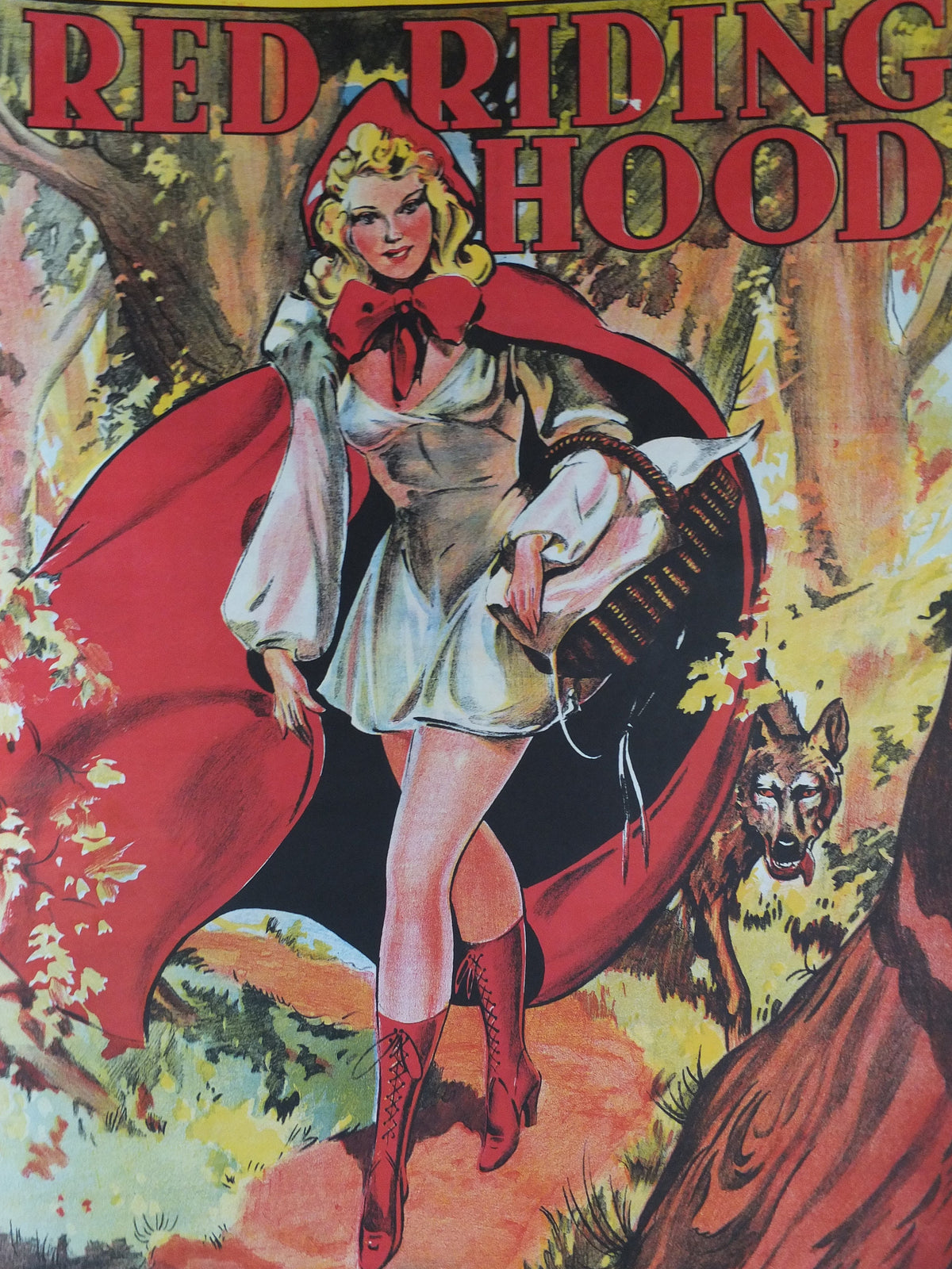 Original Vintage British Little Red Riding Hood Pantomime poster theatre taylors wombwell art deco nouveau print lithograph wall art 1930s