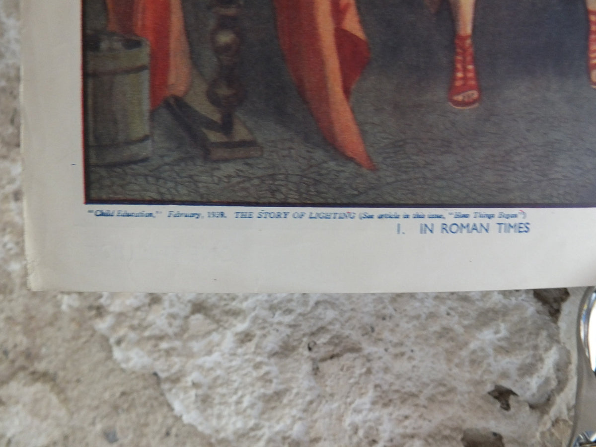 Original Vintage British Child Education The Story of Lighting Poster art deco print Roman Saxon Victorian wall art 1939 1930s